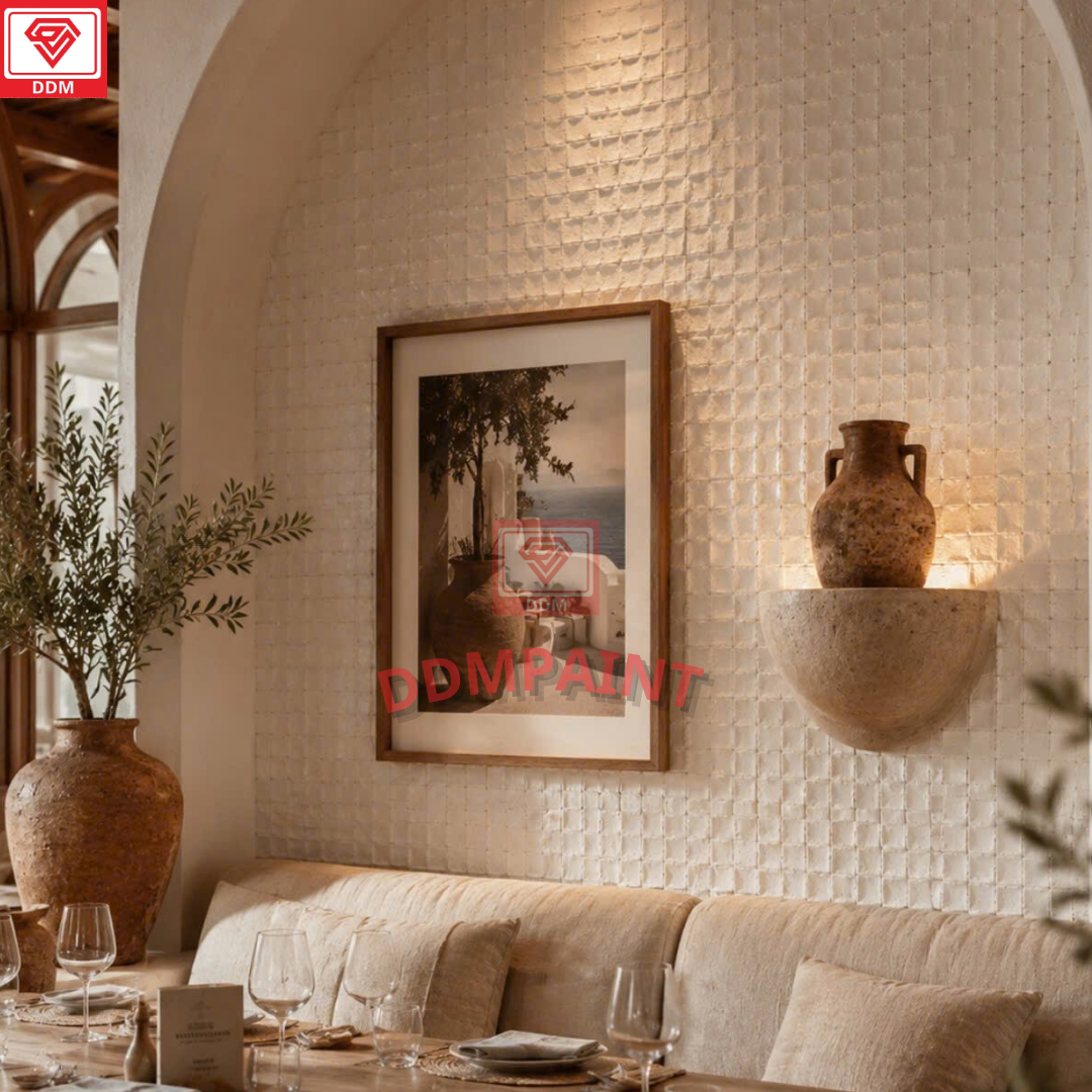 Hình ảnh công trình thực tế sử dụng tấm ốp đá dẻo vân gạch Mosaic