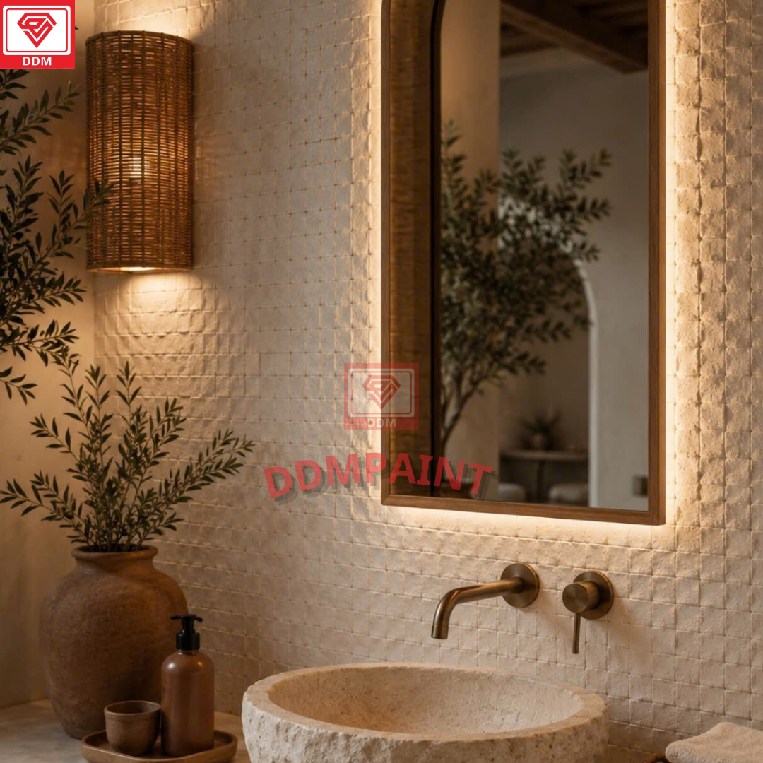 Hình ảnh hoàn thiện công trình sử dụng tấm ốp đá dẻo vân gạch Mosaic