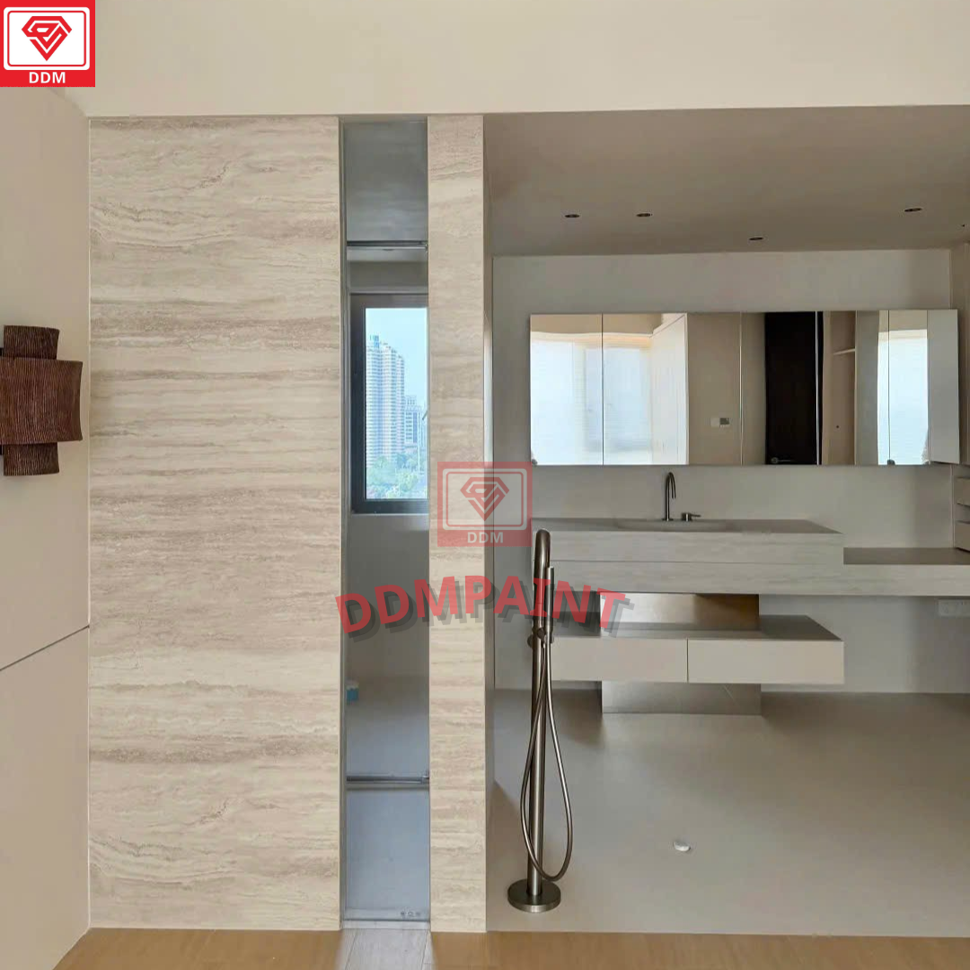 Hình ảnh thực tế tấm ốp đá dẻo Travertine sau khi hoàn thiện.