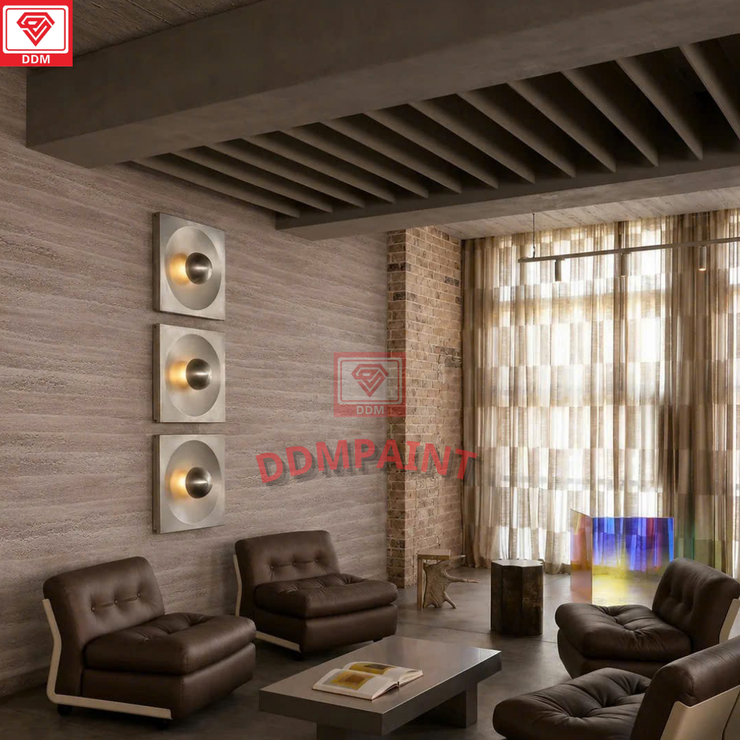 Thi công tấm ốp đá dẻo vân đất nện trên tường nội thất, giải pháp vật liệu nhẹ và linh hoạt