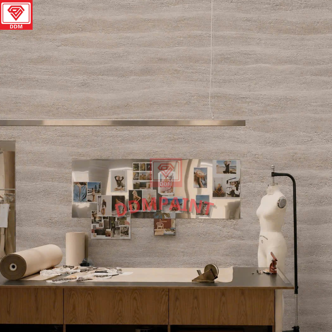 Tấm ốp đá dẻo vân đất nện ứng dụng ốp tường phòng khách, quán cà phê và showroom hiện đại