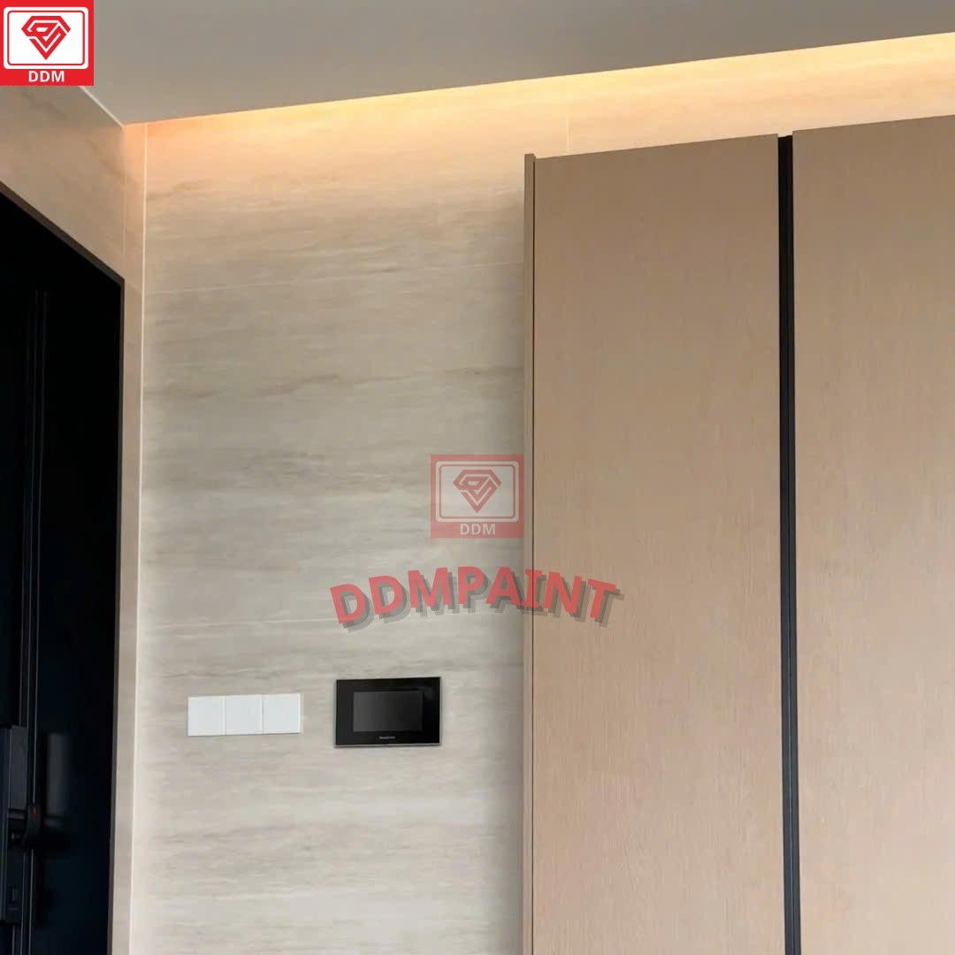 Mẫu tấm ốp đá dẻo vân Travertine tạo điểm nhấn sang trọng cho không gian.