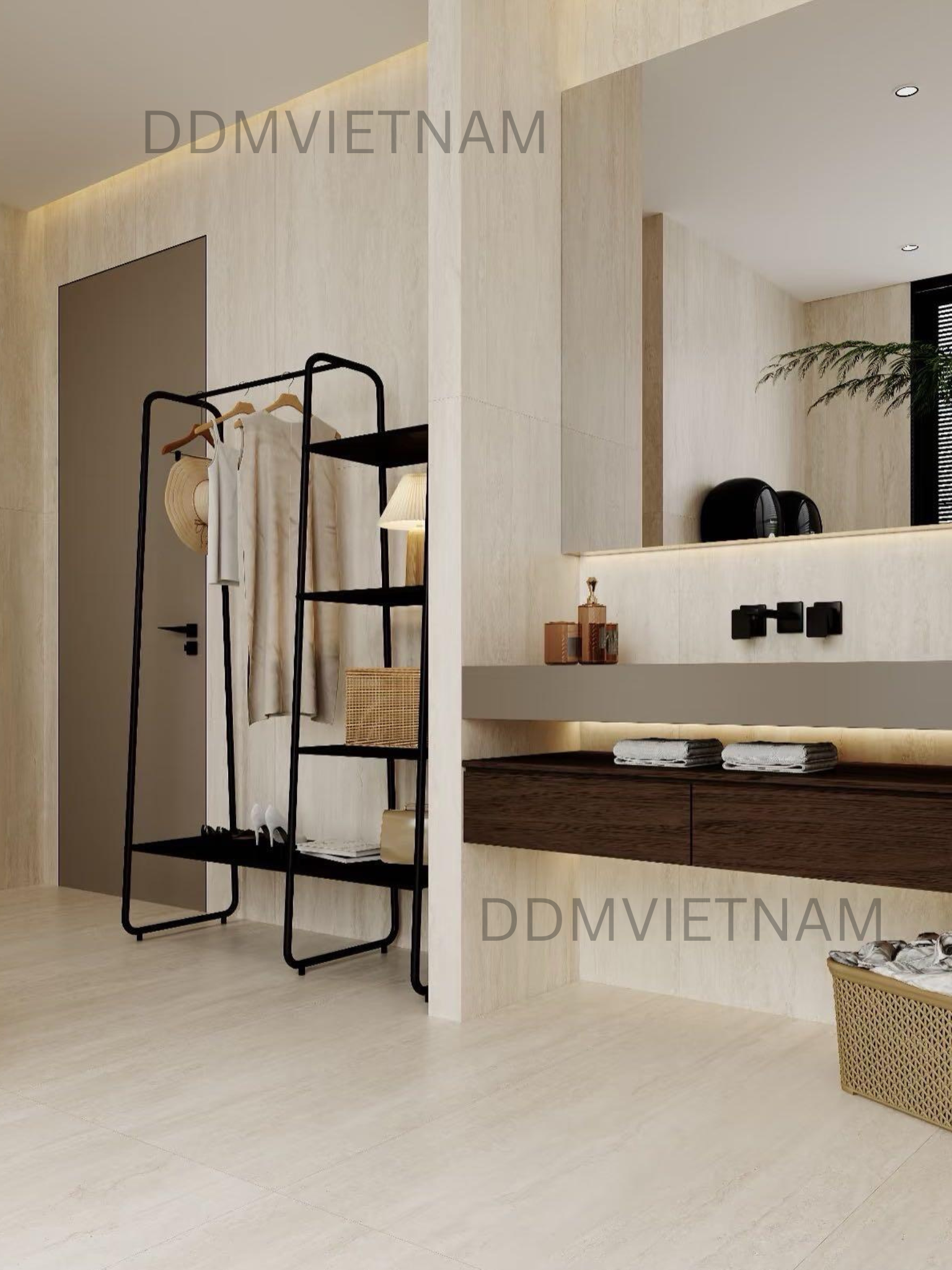 Công trình thực tế: Ứng dụng tấm ốp đá dẻo vân travetine hiện đại trong không gian nội thất cao cấp - LD010C